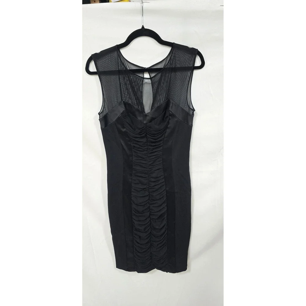 Y2K Cach's women 8 black mini dress bodycone cocktail mesh shoulders‎
